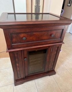 Twin Star Wine Bar Cabinet w/ Refrigerator & Storage Glass Top Included Glasses and Accessories