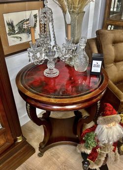Regency-Style Mahogany Accent Table Victorian Influence Leather Top with Brass Paw Feet