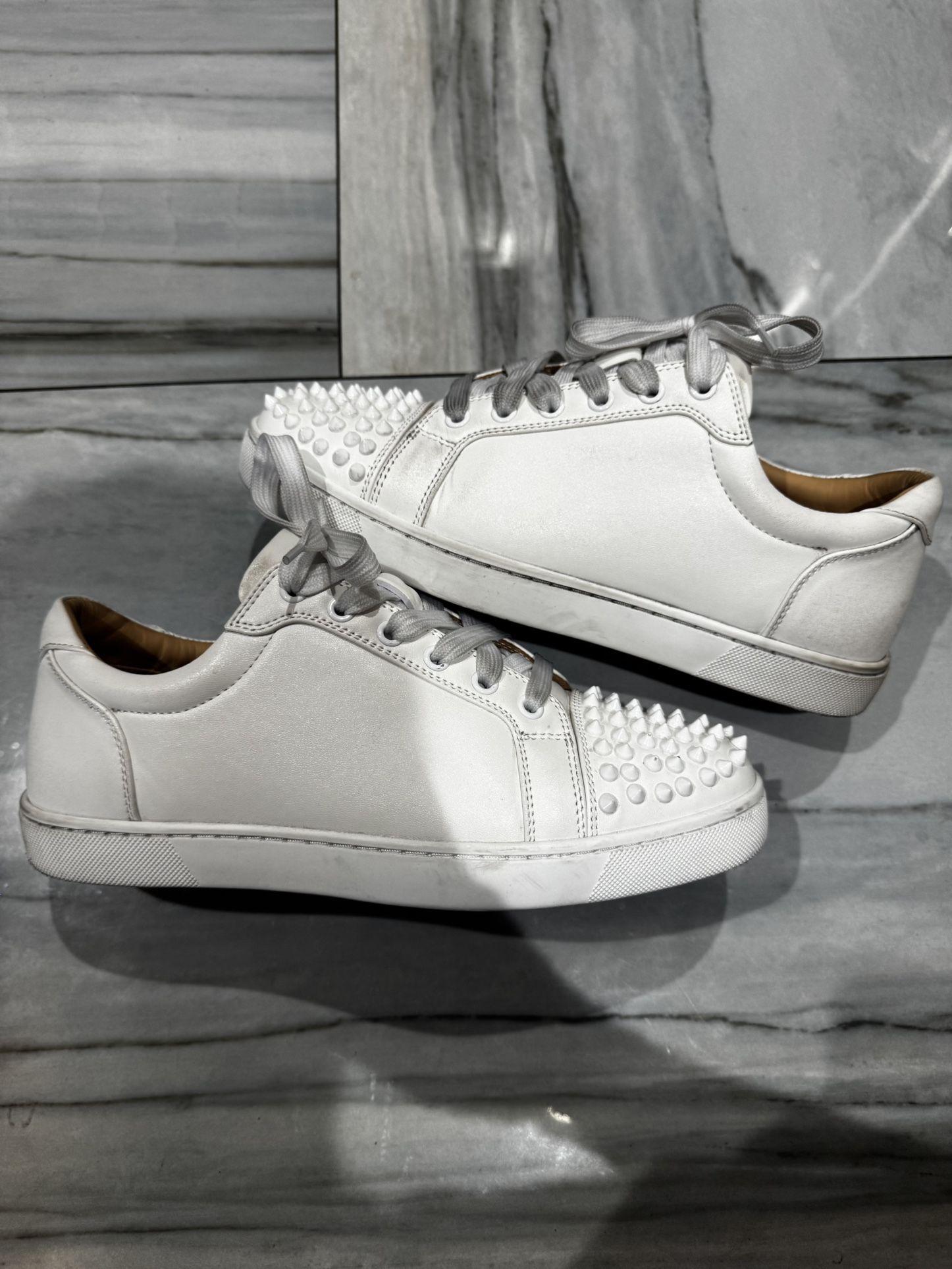 White Leather Christian Louboutin Spikes