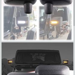 LED Side Mirror with Amber Sequential Turn Signal Lights and White Daytime Running Lights Fit for Jeep Wrangler JK JKU 2007-2018 (1 Pair)
