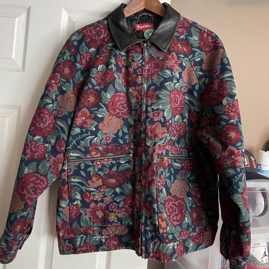 Supreme Floral Leather Collar Work Jacket FW20 for Sale in Chula