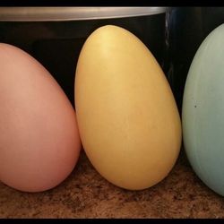 Easter Eggs 14 inch long. Good Condition. There are 3 . Yellow / Pink and Light blue $10 EACH