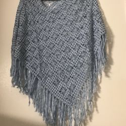 Women’s Baby Blue Hand Knitted Shawl/Poncho Theme 
