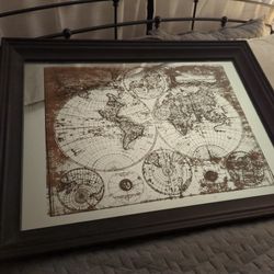 Framed Mirror. Antique World Map