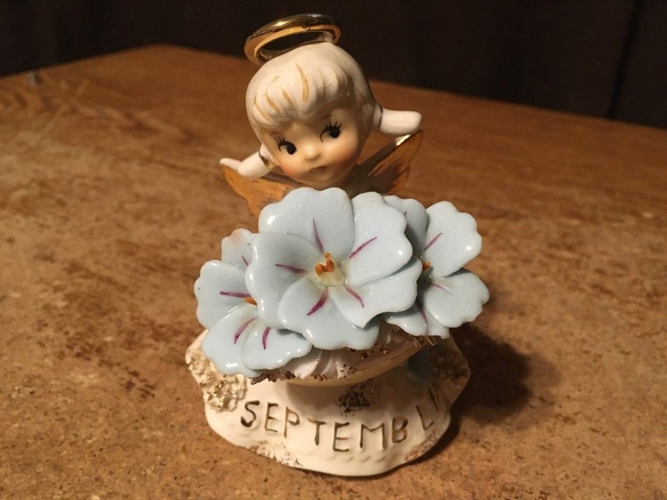 Lefton Birthday Angel Figurine September Morning Glory Sapphire 489