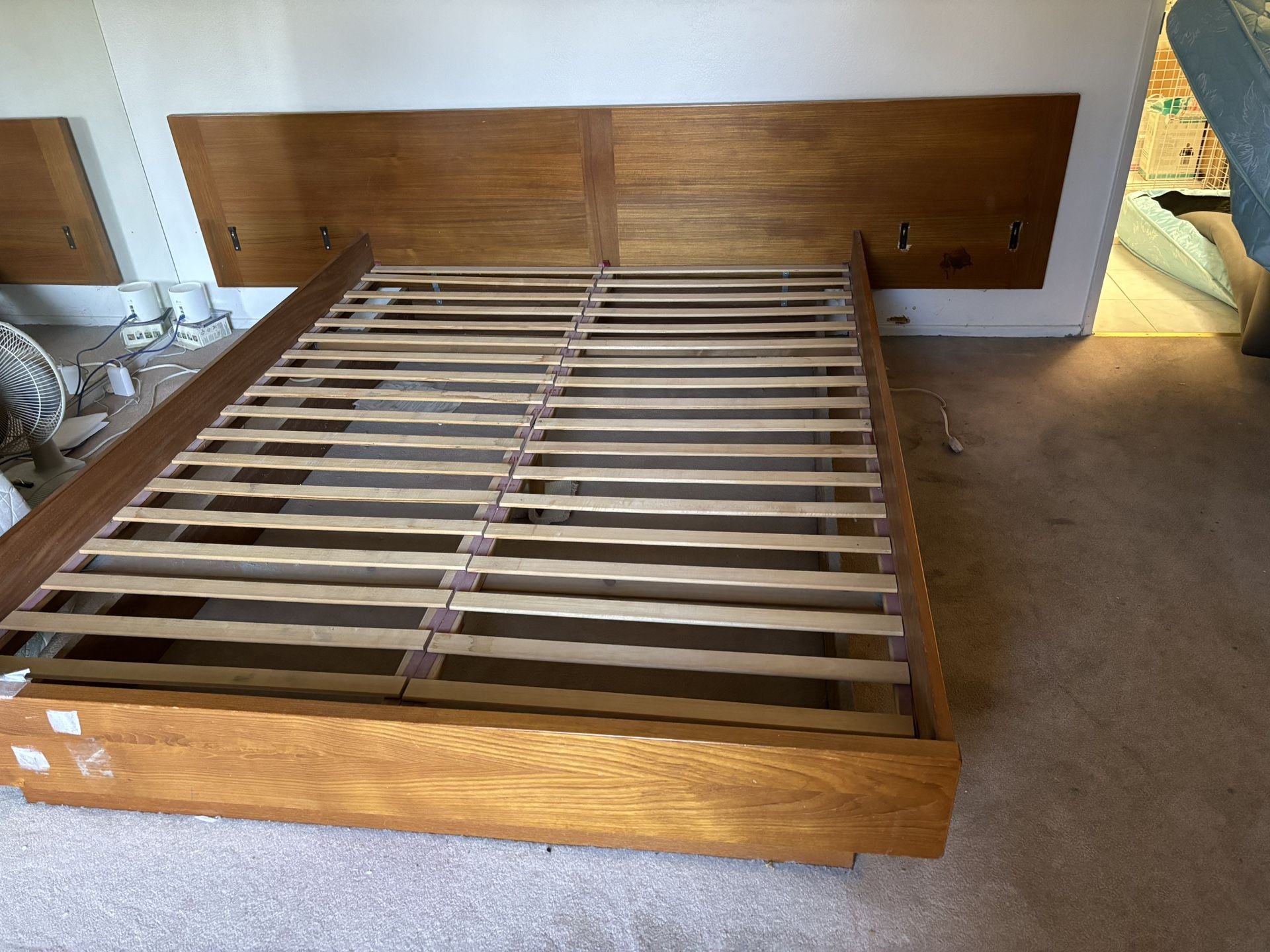 PENDING - Vintage 1960s Jesper Teak Queen Bed with Floating Nightstands - Mid-Century Modern