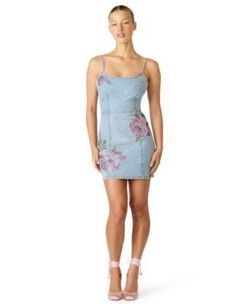 Light Wash Denim Floral Mini Dress