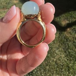 Carrera y Carrera Chalcedony 18K Gold Round Solitaire Peacock Ring 9.6 Grams