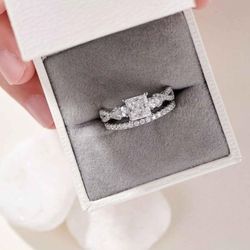 Women's Size 7 Sterling Silver Engagement Ring Set