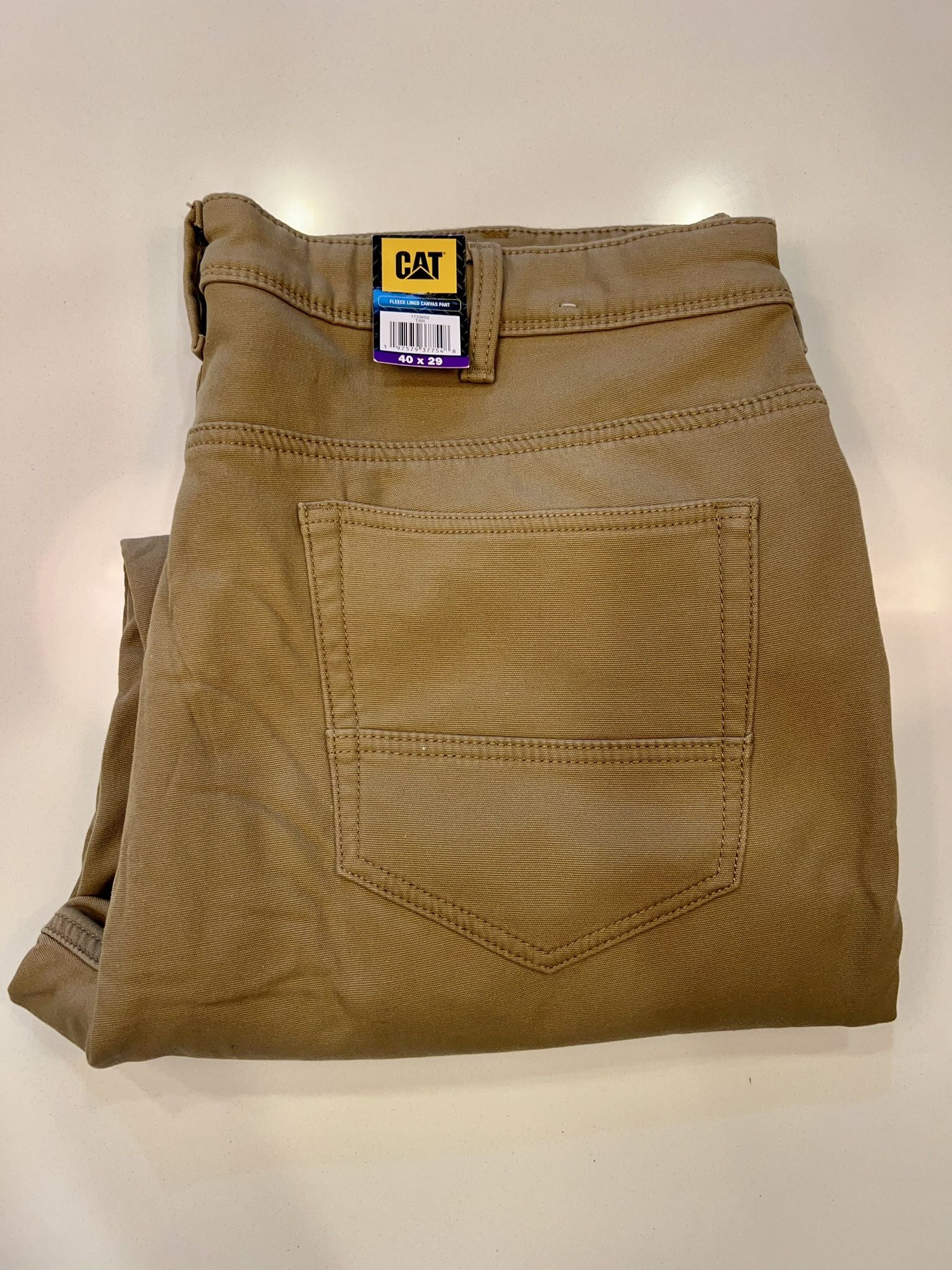 CAT Caterpillar Work Pants Mens 40x29 Fleece Lined Brown Canvas Insulated, NWT