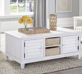 Palmetto Home Cane Bay Cocktail Table with Rattan Baskets/Casters in White