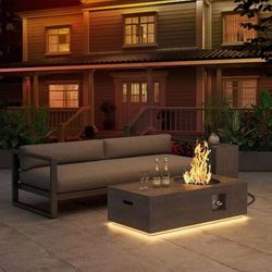 2-Piece Outdoor Propane Fire Pit Table Set w Tank Table 42''  Firepit Gas Fire Pits W LED for Outside Patio Table Fire Pit, 50,000 BTU