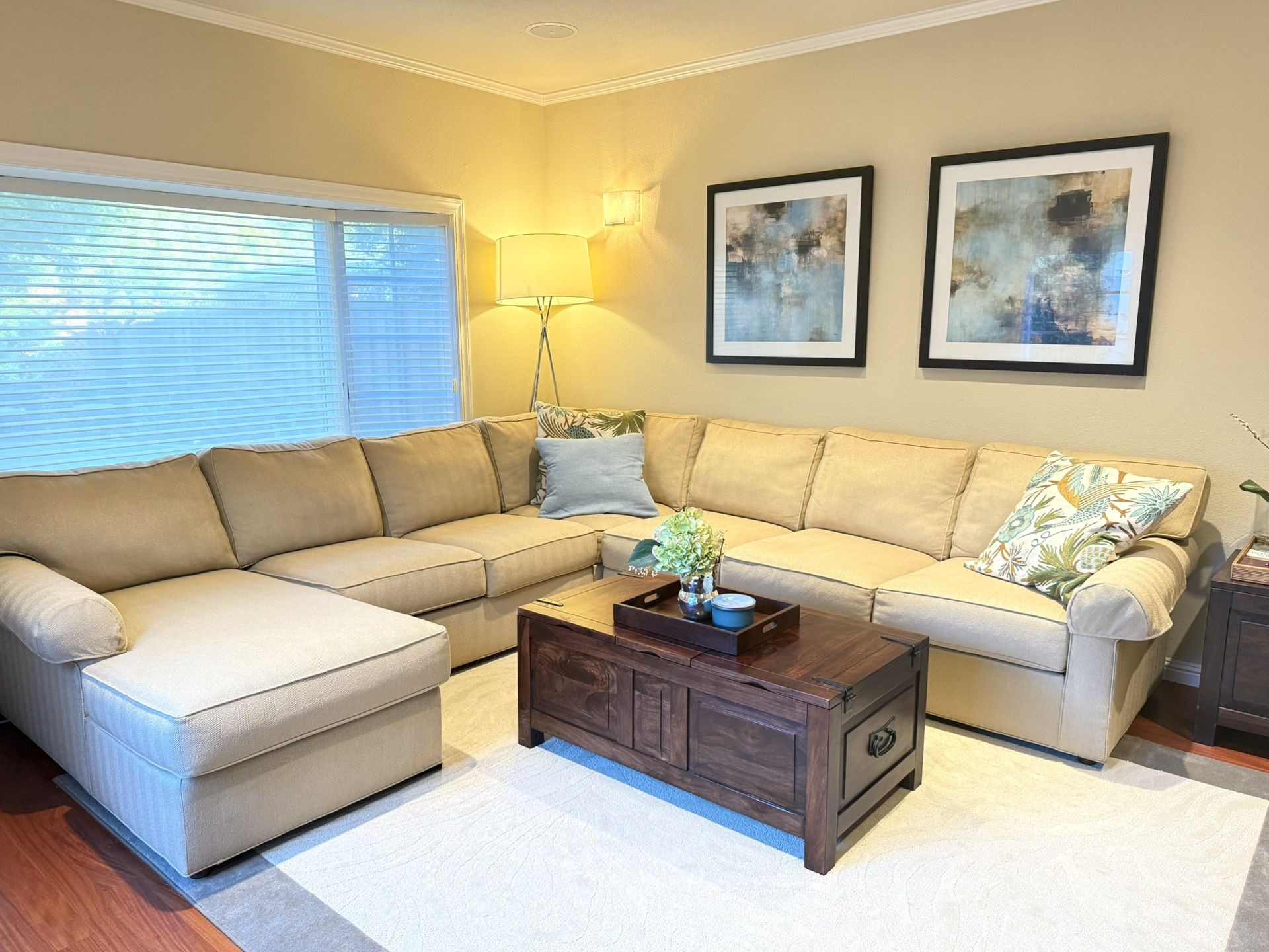 Ethan Allen 5 Pieces Fabric L-shape Sectional Sofa With Ottoman 