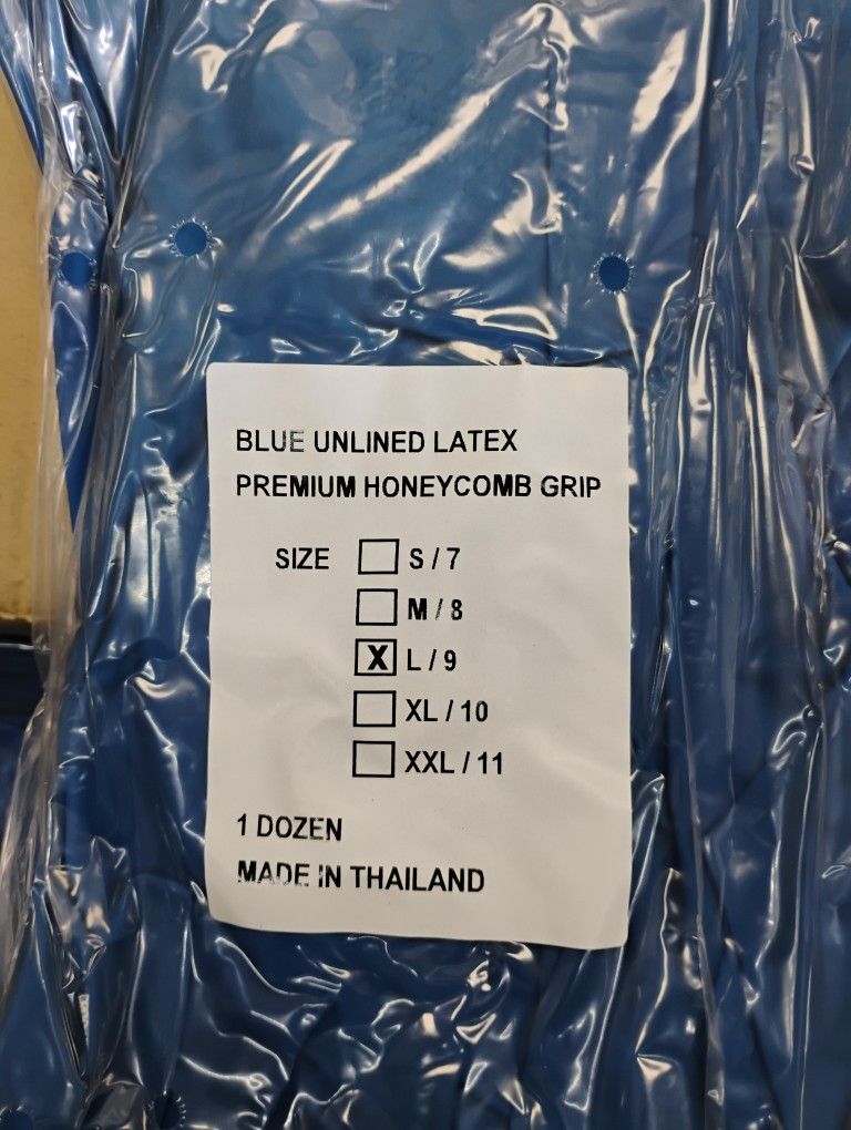 One dozen Blue Unlined latex premium honeycomb grip Gloves 
