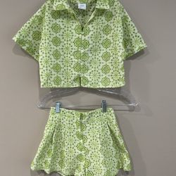 ZARA Girl’s Eyelet Cotton Set of Cropped Designer Top & Pleated Shorts, Size 10