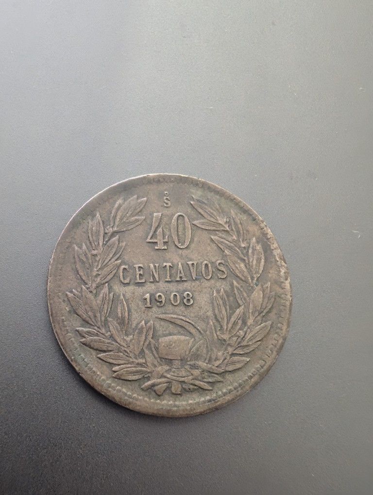 1908s Chile Silver Forty Centavos Rare Coin