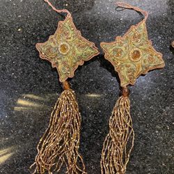 Two Vintage GOLD Star Silk & Beaded Tassels/Ornaments