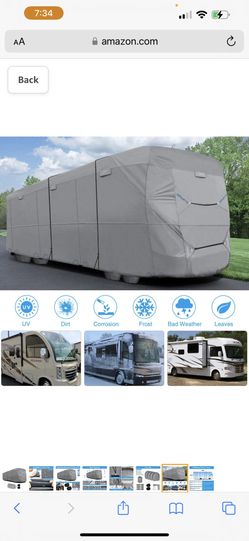 RVMasking Heavy Duty 6 Layers Top Class A RV Cover with 4 Tire Covers and 2 Extra Windproof Straps, Fits 38.1-42 ft Camper Cover