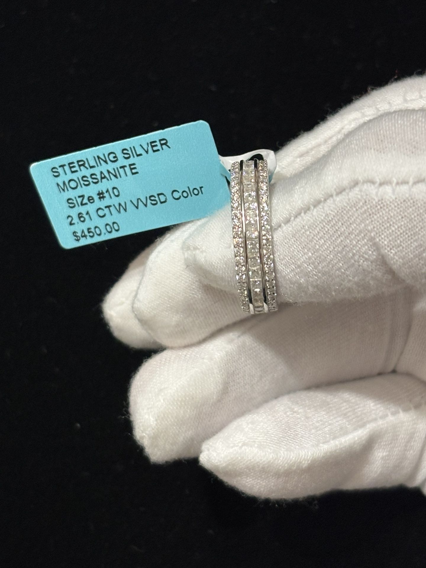 Unisex 925 Sterling Silver Moissanite Ring Size 10