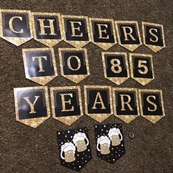 “Cheers To 85 Years” Birthday Banner And Decor