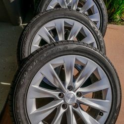 Set of 4 Factory Tesla 19-Inch OEM Wheels with Goodyear Eagle RS-A Tires (Nearly New)