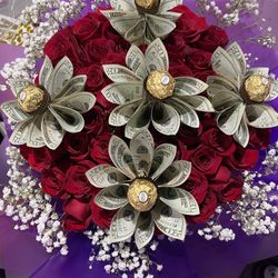 Rose/money Bouquet Ramo De Billete Y Rosa 