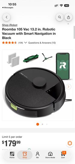 iRobot Roomba 105 Vac 13.2 in. Robotic Vacuum with Smart Navigation in Black