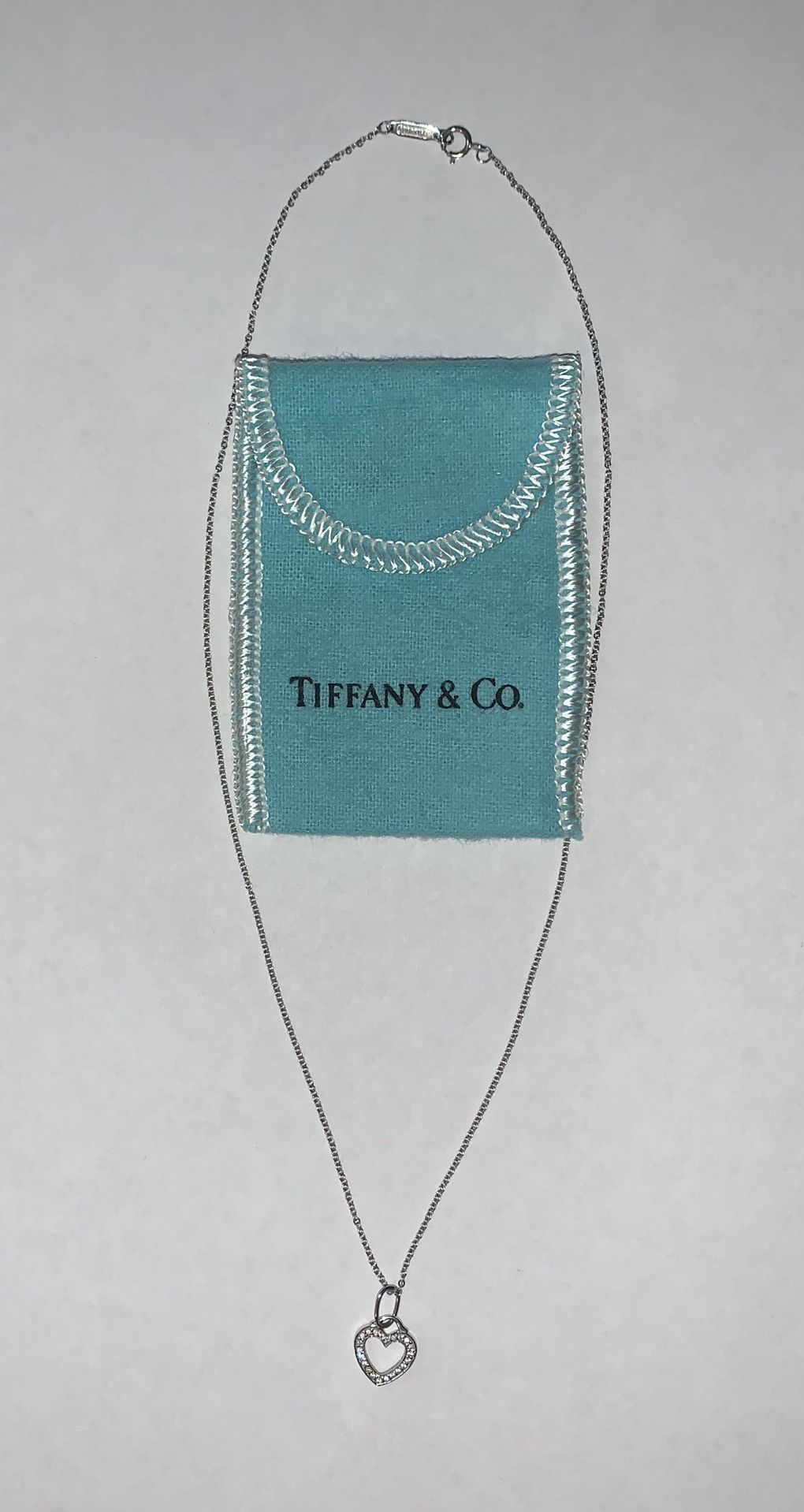 Authentic Tiffany & Co 18k White Gold Mini Diamond Heart Necklace 