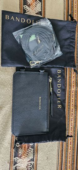 NEW Bandolier Black Leather Crossbody Pouch with Strap & Dust Bags