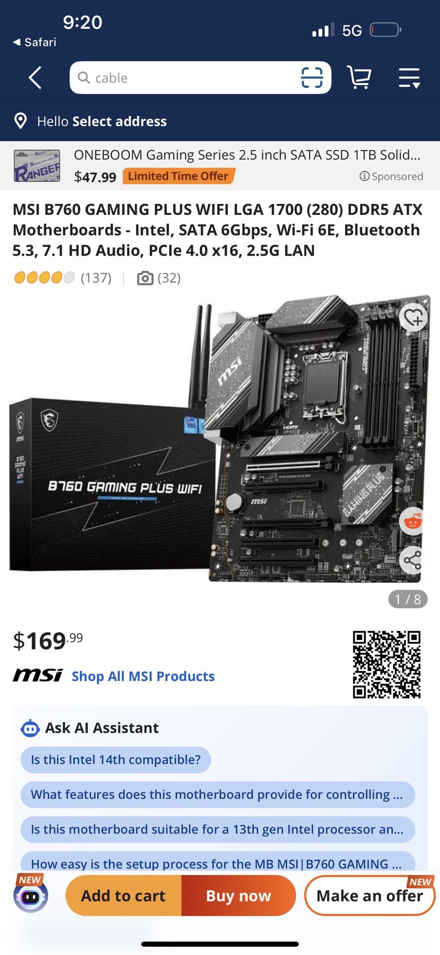 B760 Gaming Plus Wifi Motherboard