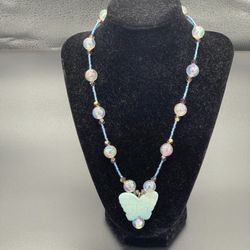 Floating Blue Butterfly Opal Glass Crystal Necklace