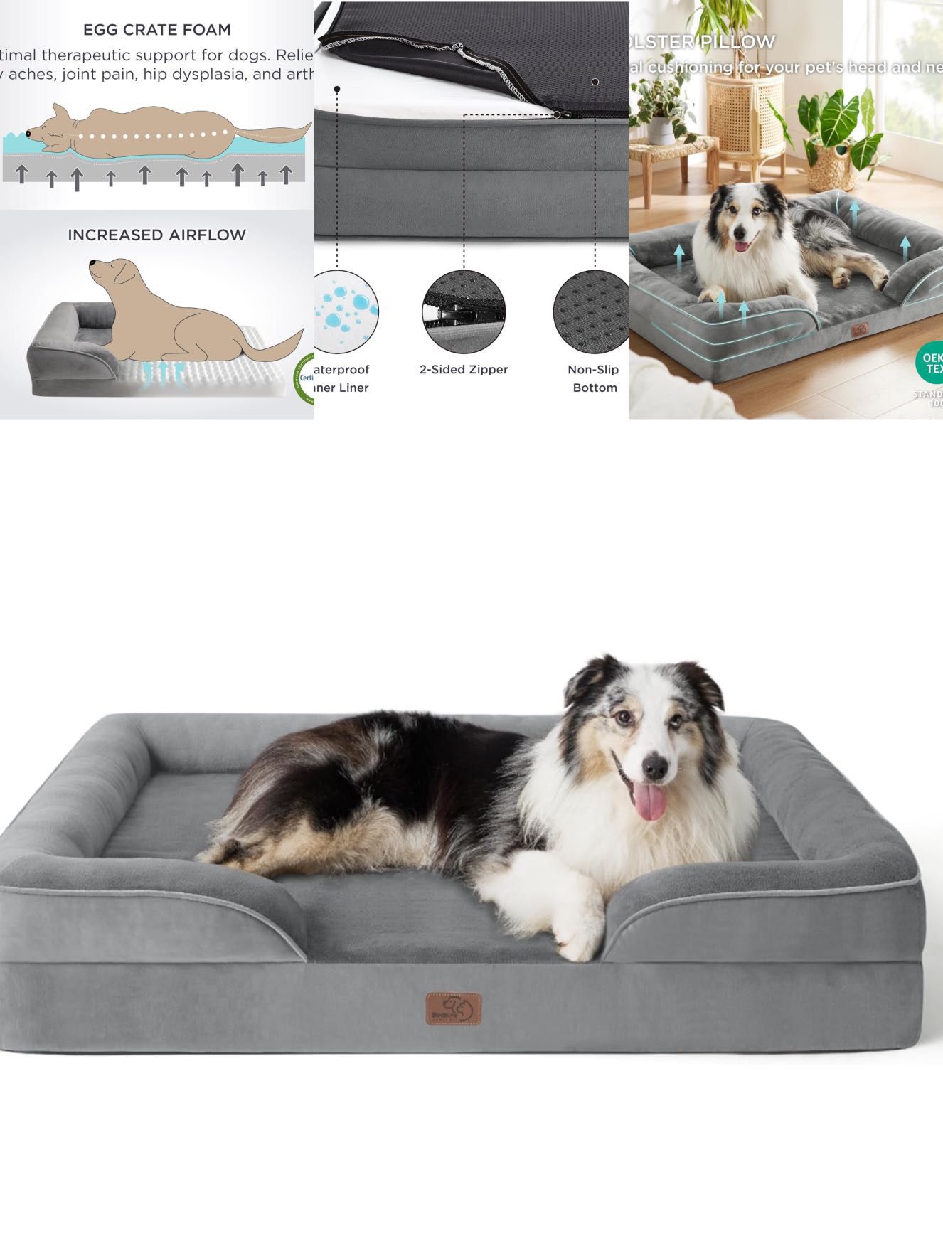 Orthopedic Dog Bed for Extra Large Dogs - XL Washable Dog Sofa Bed Large, Supportive Foam Pet Couch Bed with Removable Washable Cover, Waterproof Lini