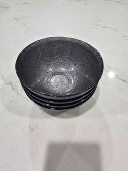 Modern Metallic Black & Silver Glitter Glass Bowls (Set of 4)