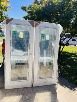 Brand New Exterior Fiberglass Impact Glass French Door 60x80 With PVC Frame