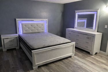 NEW Modern White Bedroom Set with LED Lights/ Down $85
