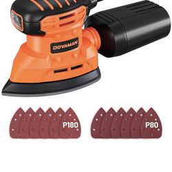 DOVAMAN DLS03A Detail Sander, 130W Palm Sander Tool, Dust Collection System, 12PCS Sandpaper, 12000RPM Compact Hand Sander for Wood Steel Surfaces