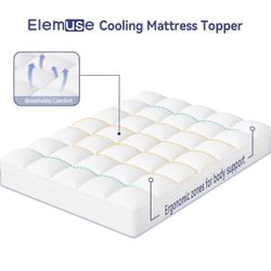 ELEMUSE King Cooling Mattress Topper for Back Pain, Extra Thick Mattress Pad Cover, Plush Soft Pillowtop with Elastic Deep Pocket, Reg. Retail $115.00