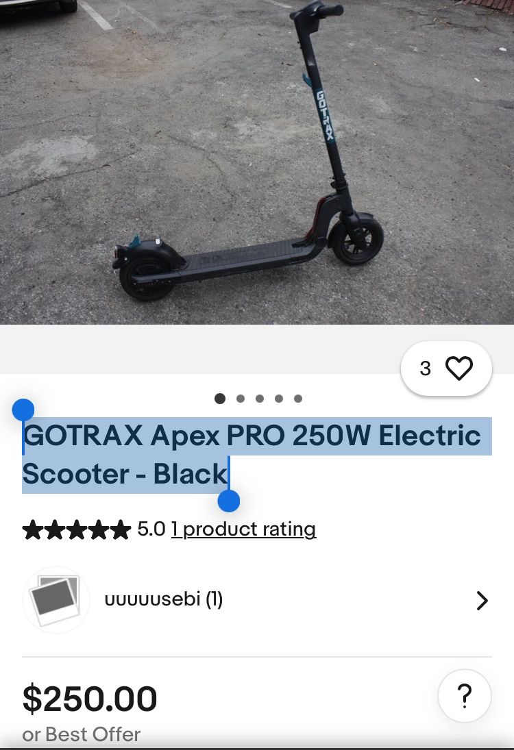 GOTRAX Apex PRO 250W Electric Scooter - Black