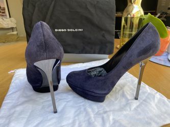 Diego Dolcini, Navy Blue Suede Platform Pumps (super high - 4” or so), 37.5