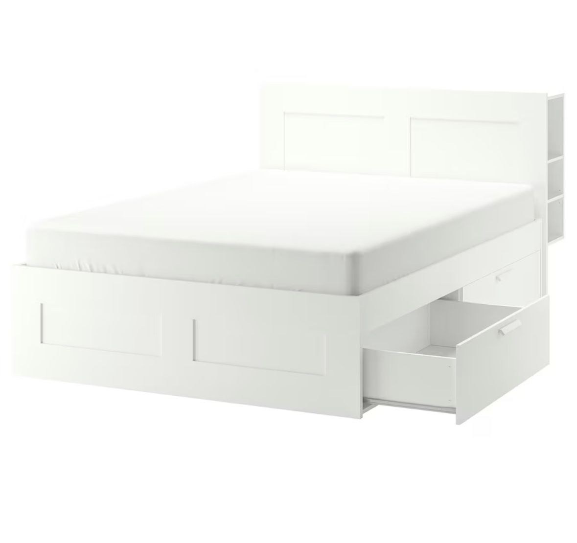 IKEA BRIMNES Queen Bed Frame with Storage Drawers + Headboard