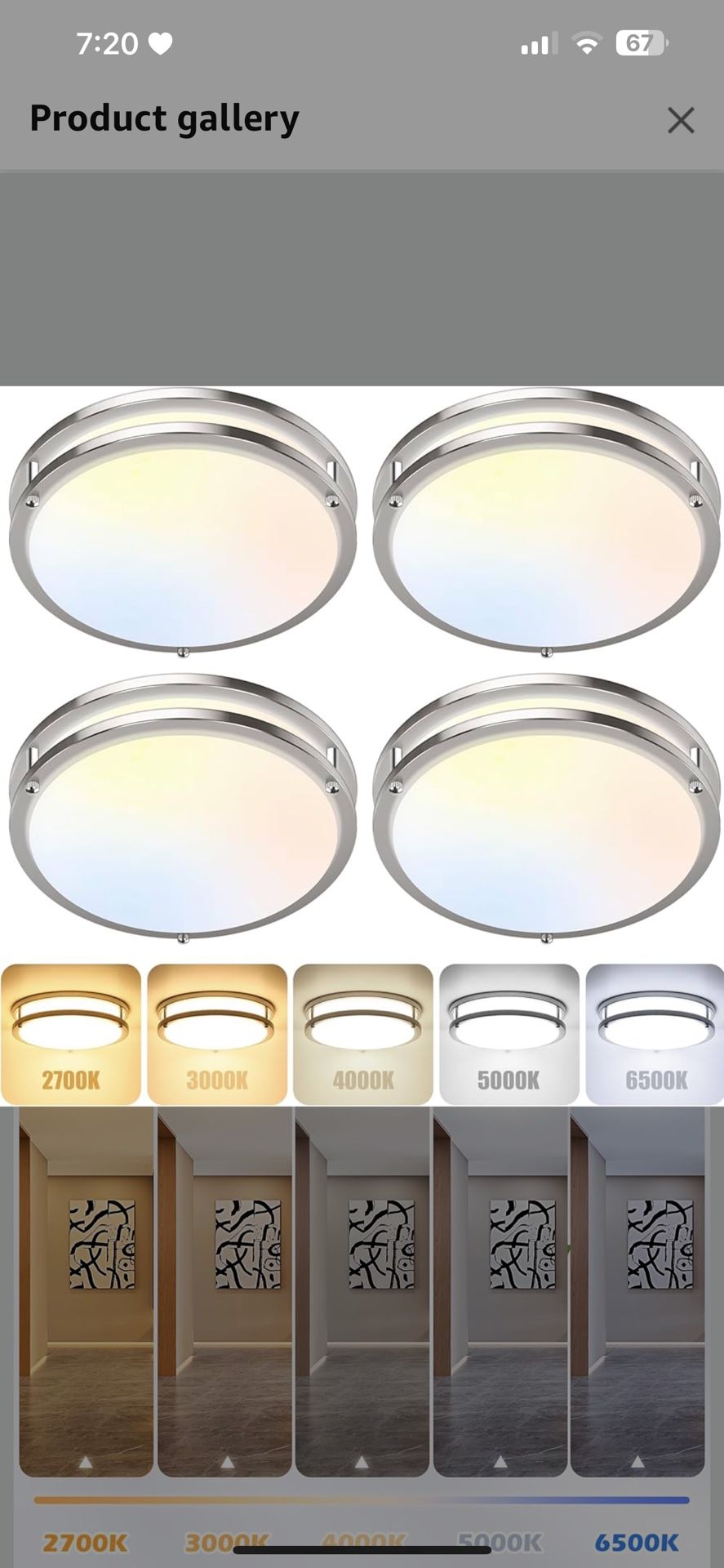 4-Pack 12 Inch Dimmable LED Ceiling Lights, 36W 2700K/3000K/4000K/5000K/6500K Adjusted Flush Mount Ceiling Light, 3200LM Super Bright Brushed Nickel L