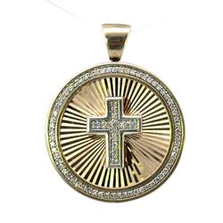 Men’s Woman’s 10k Two Toned White Yellow Gold 1.25” Inch Diamond Cross Medallion Pendant For Necklace GP3123758