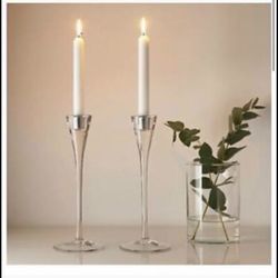 Set of 2 Glass 11" Candlestick Candle Holder