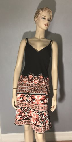 New  York & Co Sz S 2Pc Brown White Orange Strap Blouse & Skirt Set