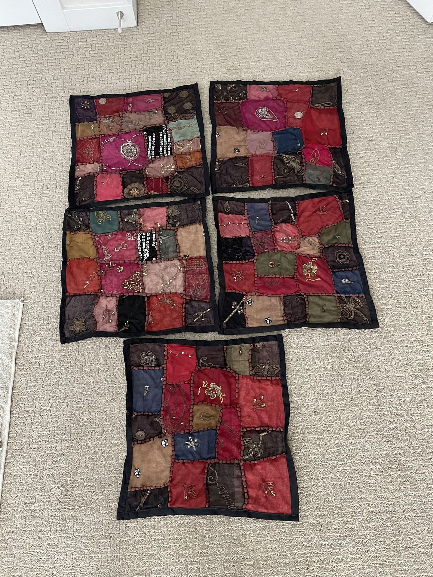 16" Sq BEADED SEQUINNED Embriodered Bohemian PILLOW COVERS
