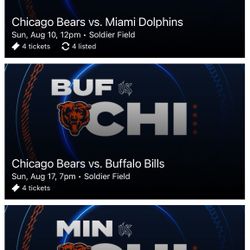 4x Bears Tickets *season Ticket Holder* Lions Packers Vikings 