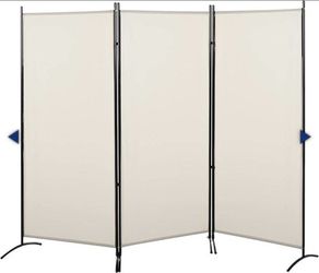  3-Panel Portable Freestanding Partition Wall Divider, Beige, 99.5" L x 71.75" H x 19.75" D