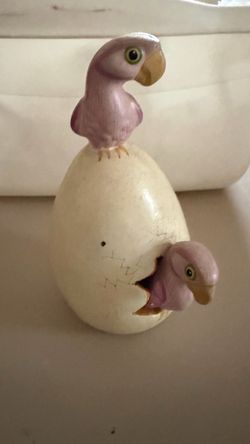 Ceramic Hatching Parrots Egg Figurine