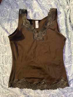 Brown Lace Trim Tank Top