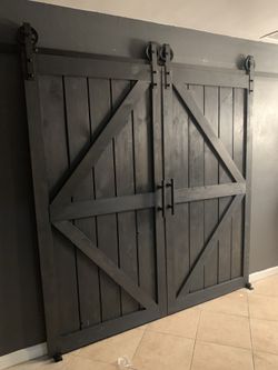 Carbon grey barn doors for closet, Laundry master bedroom